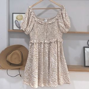 ARULA Zebra Print Smocked Mini Dress, Size 1X